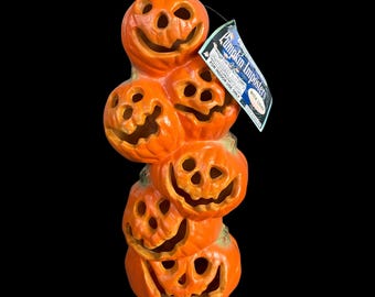 Vintage NWT 1995 Gemmy “Pumpkin Imposters” Light Up Blow Mold Jack-O-Lantern Totem Stack Halloween Decoration 15” (Tested & Working)