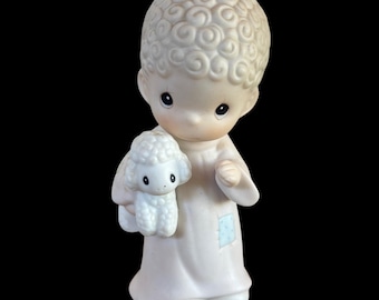 Vintage 1986 Precious Moments Enesco Standard Nativity Porcelain Bisque “Come Let Us Adore Him” Shepard Holding Sheep Figurine #104000