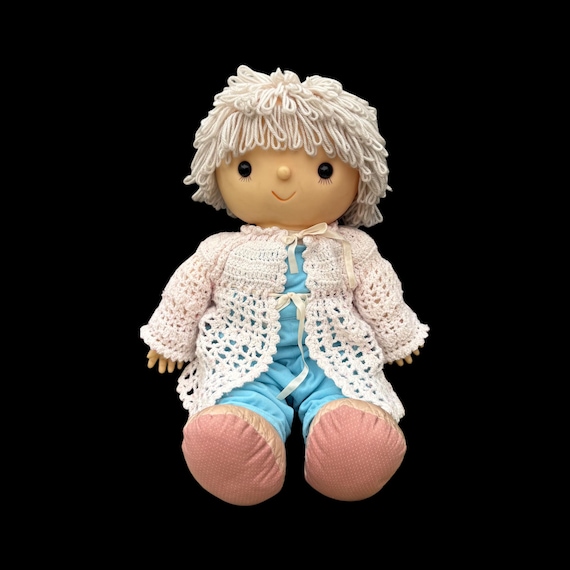 Vintage 1980s Large 24” J Shin Ice Cream Style Doll W/ White Yarn