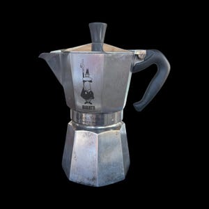 Vintage Bialetti Moka Express Aluminum & Stainless Steel Italian Espresso Maker Stovetop Coffee Pot (6 Cups, 48 oz) 8.5” image 1