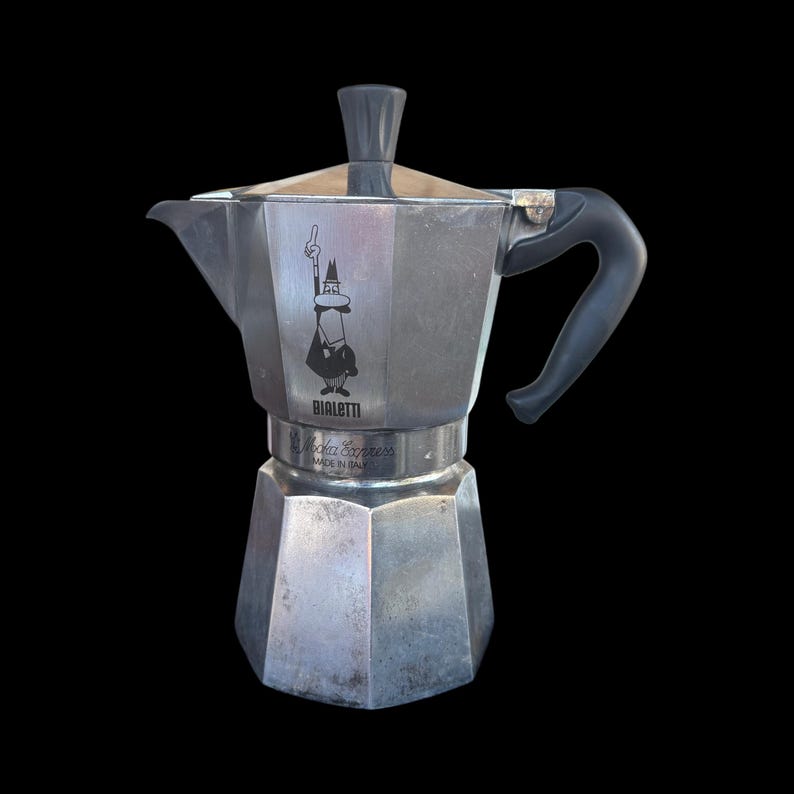 Vintage Bialetti Moka Express Aluminum & Stainless Steel Italian Espresso Maker Stovetop Coffee Pot (6 Cups, 48 oz) 8.5” image 1