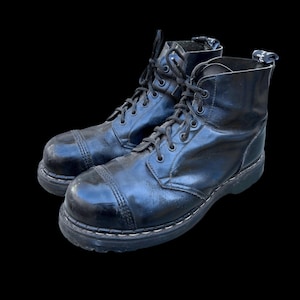 Vintage Gripfast Steel Toe Combat Boots: Black Leather, Made in England (Men’s Size 10)