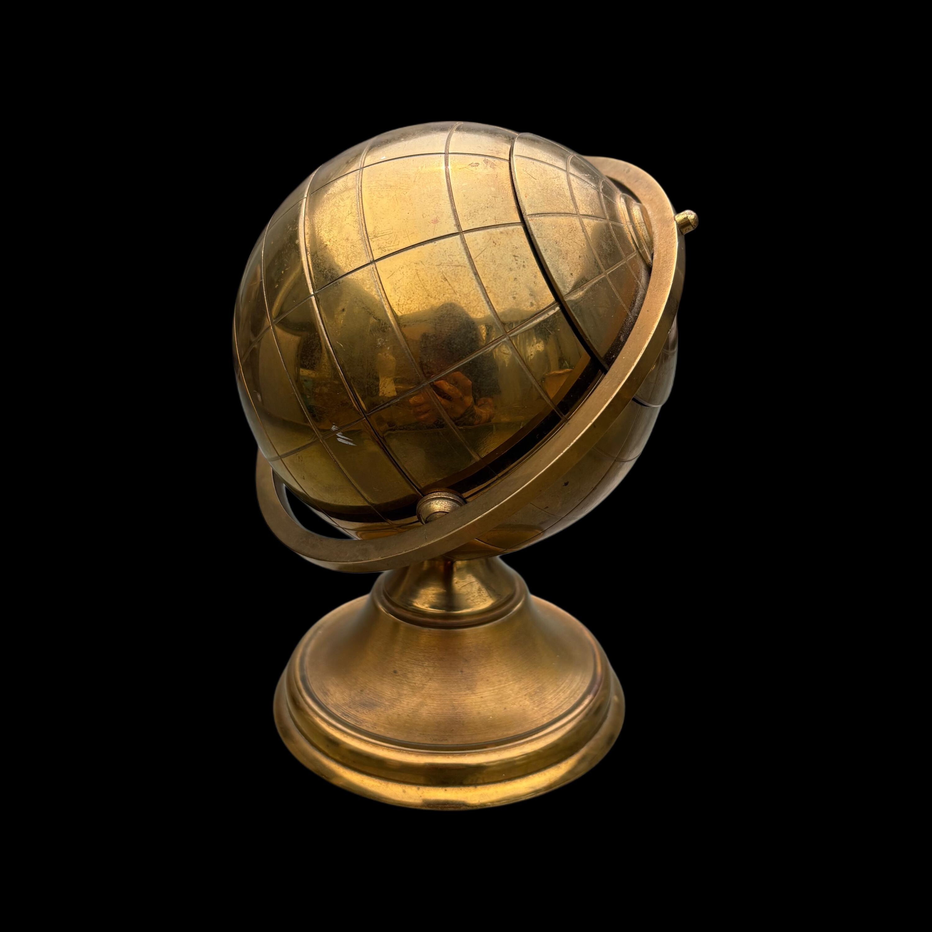 Vintage 1960s Cigarette Holder Brass Globe W/ Secret Covered