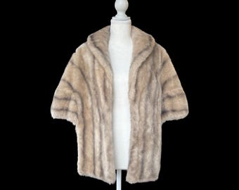 Vintage 1960s Regina Glenara by Gleniot Faux Mink Fur Blonde Palomino Luxurious Mid Century Capelet Shawl Stole Wrap One Size Fits Most