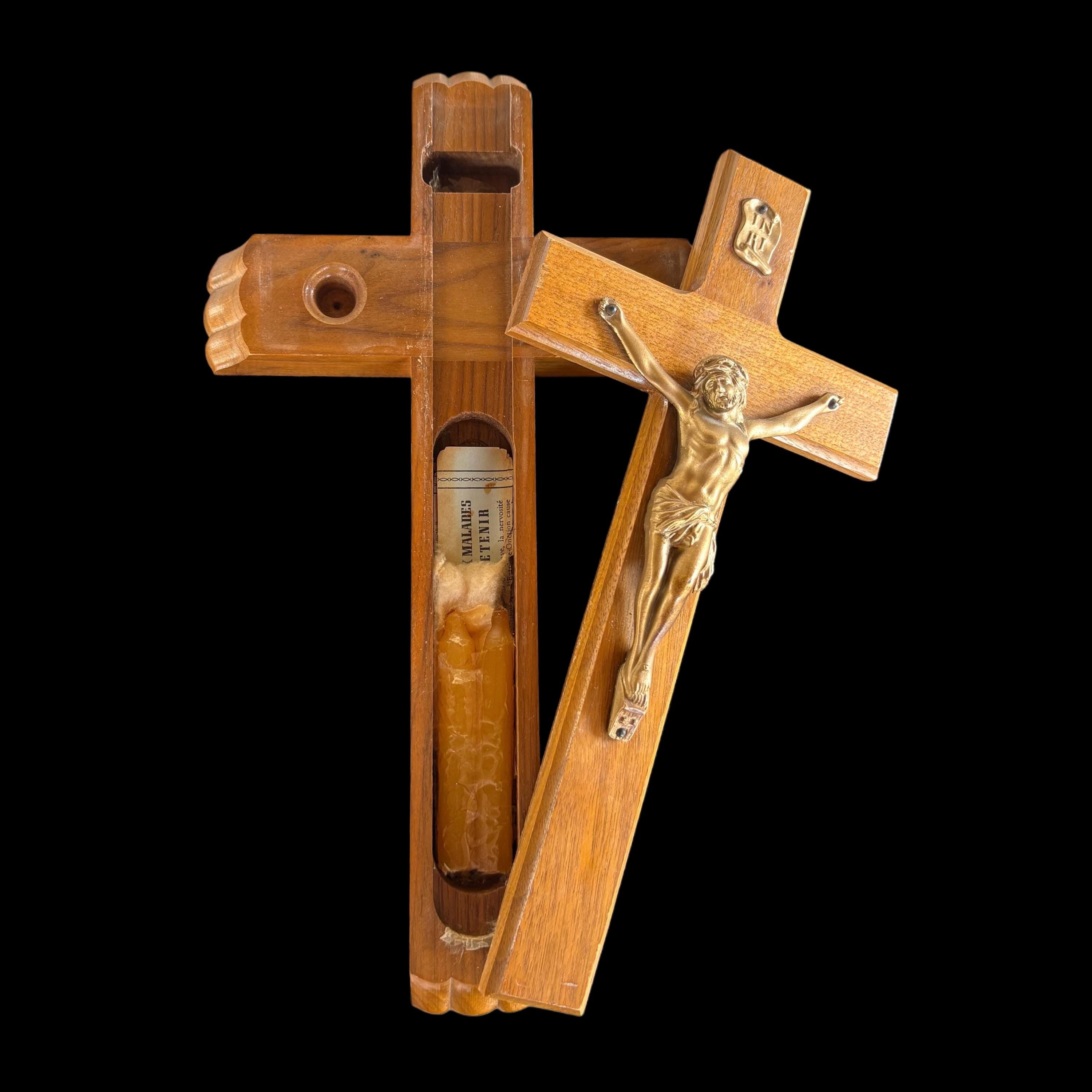 Vintage Last Rites Sick Call Kit Wooden Catholic Crucifix Box