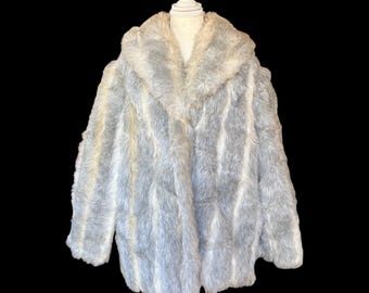 Vintage 1980s Wiman Silver Gray Faux Fox Fur Coat Women’s Size 10 Large – Made in USA