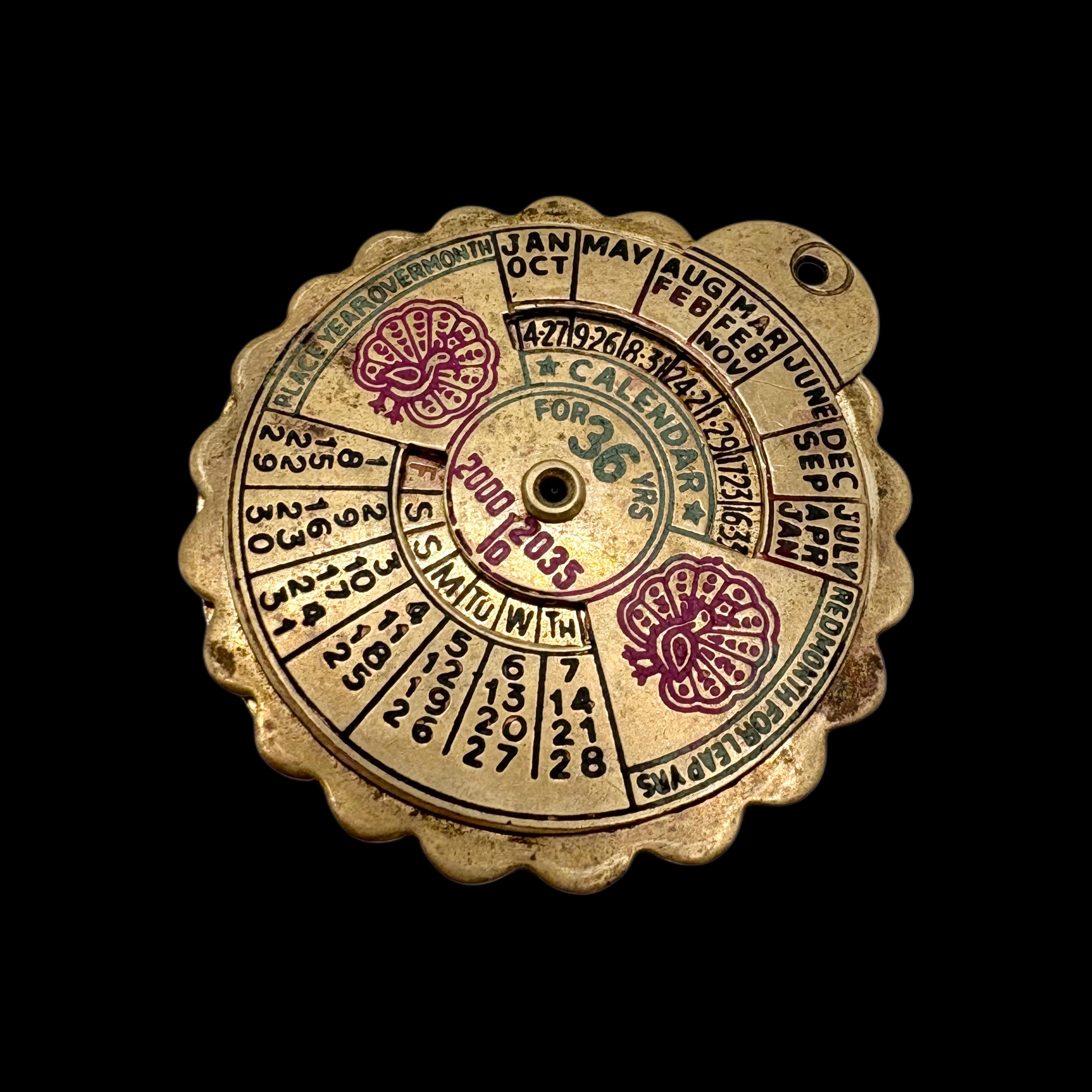 gold calendar 2002 午 Vintage 2000-2035 Solid Brass 36 Year Perpetual Rotating Spinning