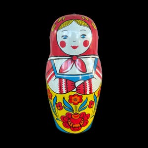 Stara rosyjska matrioszka z lat 70. XX wieku, nakręcana mechaniczna zabawka WORKS (bez kluczyka), 7 cali