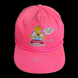 Vintage 1990 Bart Simpson Radical Dude "Ha inte en ko, man!" Matt Groening Neonrosa Universal Rope Snapback Hat (I befintligt skick: FLÄCKER)