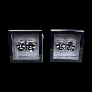 Vintage Comedy and Tragedy Theatre Drama Mask Square Silver Tone Cufflinks (15mm)