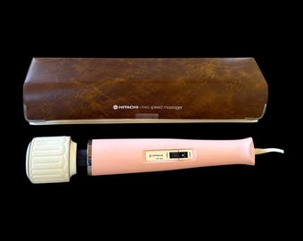 RARE Vintage 1970s Pink Hitachi Magic Wand HV-250 Two Speed Massager with Original Vinyl Case & Instruction Manual (Works)