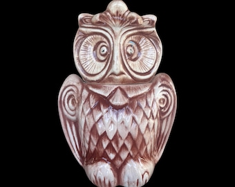 Vintage 1960s Maurice of Calif Brown Ceramic Owl Hand Painted Mid Century Cookie Jar Made in USA 11” (As Is)