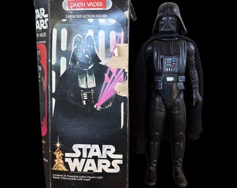 Vintage 1978 Kenner Star Wars Darth Vader Large Size 15” Action Figure by General Mills w/ Cape & Original DAMAGED Box, No Lightsaber, As Is