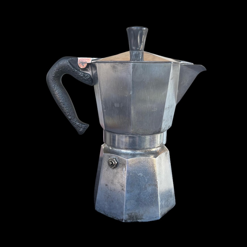 Vintage Bialetti Moka Express Aluminum & Stainless Steel Italian Espresso Maker Stovetop Coffee Pot (6 Cups, 48 oz) 8.5” image 3