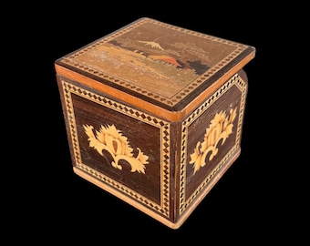 Vintage Cigarette Dispenser Pop up Marquetry Inlaid Wood Hand