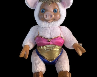 Vintage 1993 Robert Raikes Original Circus Collection Limited Edition Violet Pig Wooden Face Plush Stuffed Animal w/ Tag by Applause Inc 18”