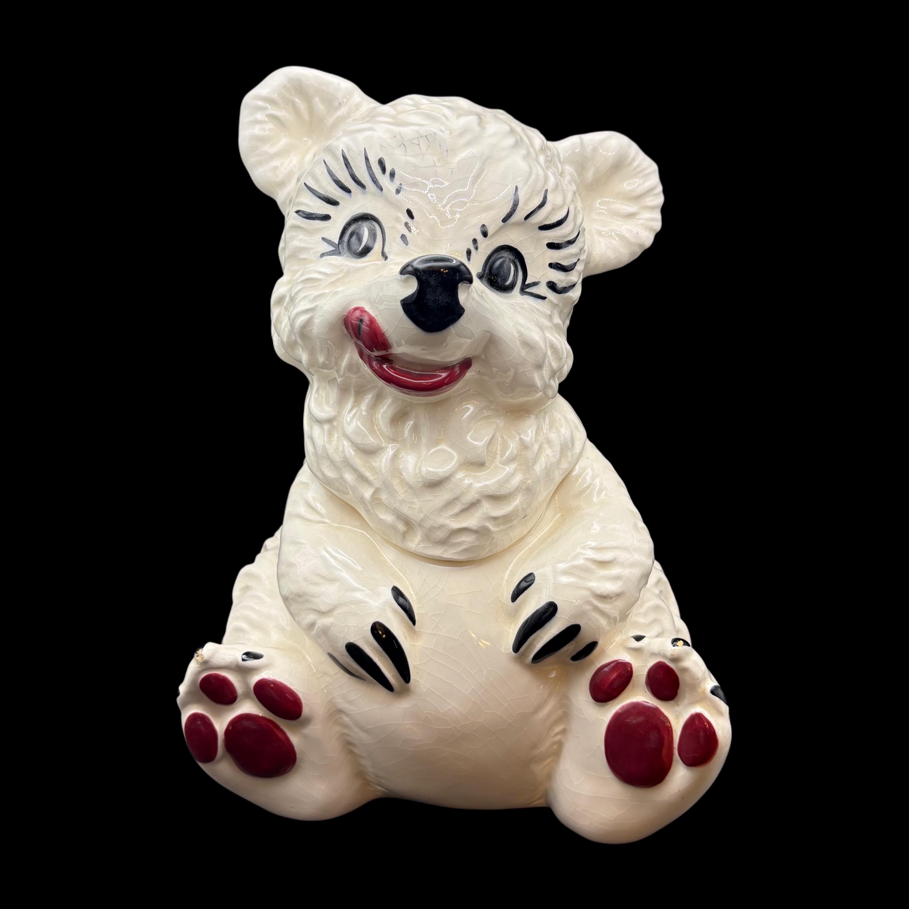 Vintage 1950s Gilner White Polar Bear W/ Red Lips & Paws Hand
