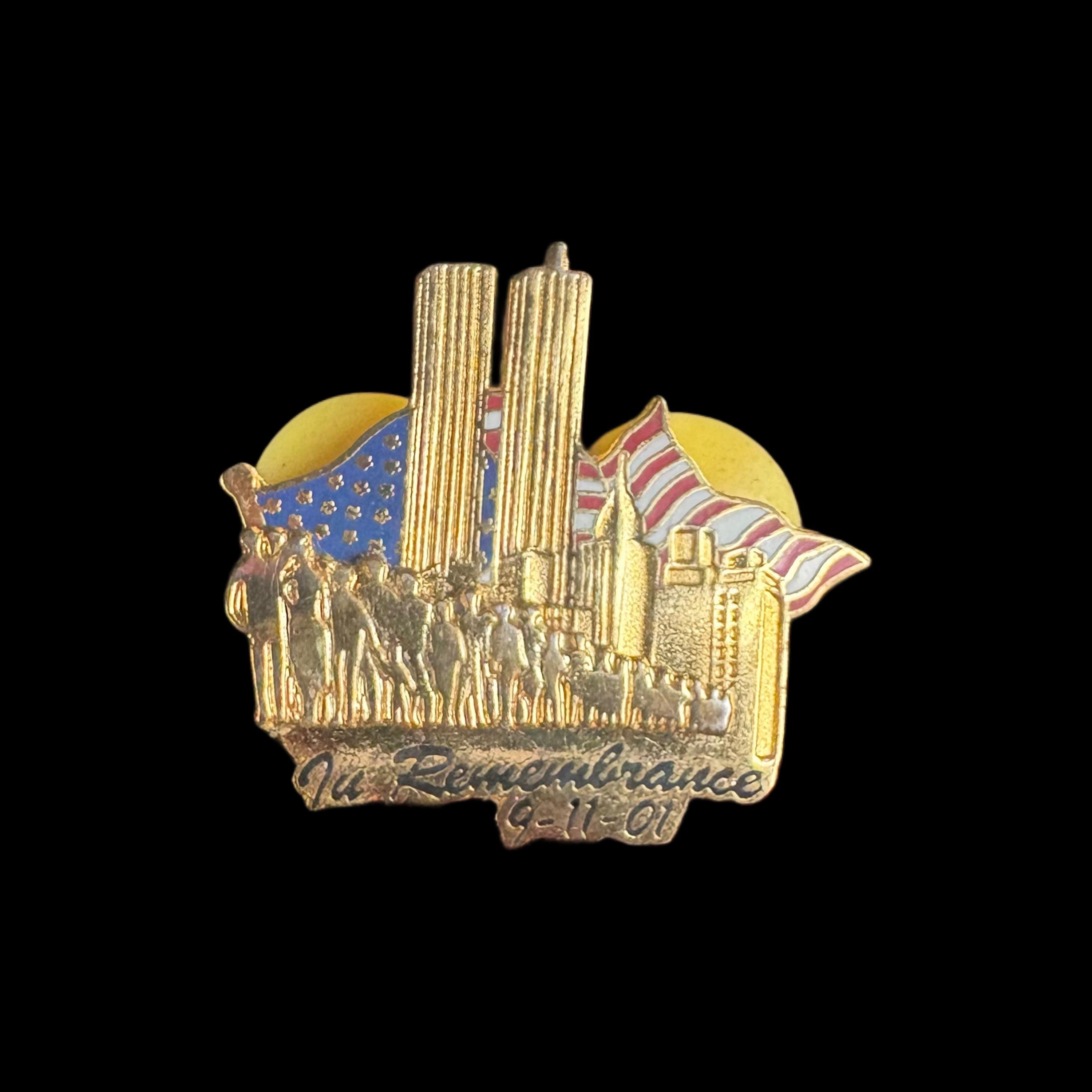 Vintage 9/11 World Trade Center Twin Towers Enamel Gold Tone Metal