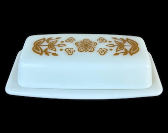 Vintage 1970s Pyrex Butterfly Gold Butter Dish w/ Lid 72-B (Corelle Compatible Pattern)