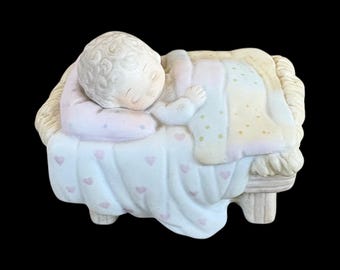Vintage Signed by Sam Butcher 1986 Precious Moments Enesco Nativity Porcelain Bisque “Come Let Us Adore Him” Baby Jesus Figurine #104000