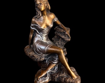 Vintage 1990 Alice Heath “Memories” Bronze & Silver Tone Large Heavy Composite Seated Woman Signed Sculpture 16.25” – Austin Productions Inc