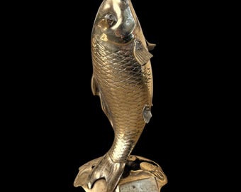 Vintage Brass Jumping Koi Fish Mid Century Figurine Sculpture 10.25”