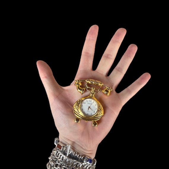 Vintage Miniature Trophy Quartz Japan Movement Gold Tone Telephone