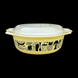 Vintage 1958 Rare Mod Kitchen Pyrex Promo Oval Yellow and Black Casserole Dish with Lid 043 | Retro Bakeware