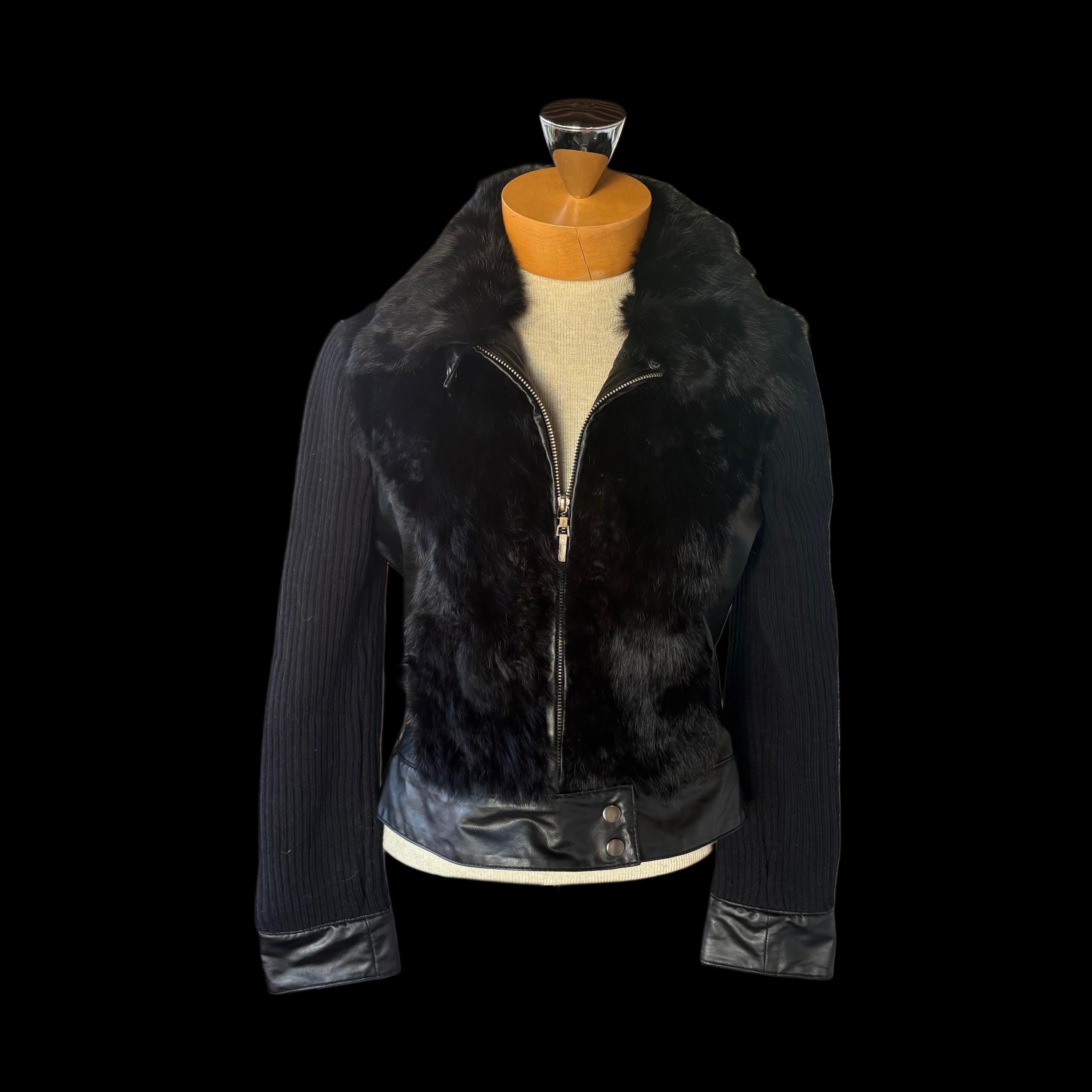 Vintage Y2K Paris Blues Outerwear Genuine Rabbit Fur Black Faux 