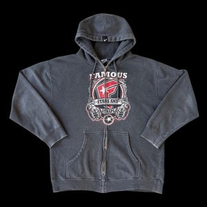 Rare Vintage Y2K Famous Stars & Straps Dark Gray Grenade Zip Up Hoodie Men’s Size Medium (As Is)