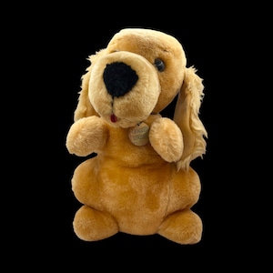 Vintage 1979 R. Dakin Crocker Spaniel Crocker National Bank 12” Plush Dog Stuffed Animal w/ Metal Collar & Tag | Wells Fargo