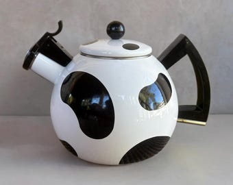Vintage 1990s Copco Cow Print Enamel Steel Whistling Tea Kettle Teapot 2.5 Qt