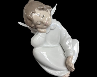 Vintage 1977 Lladró Angel Dreaming #4961 Glossy Porcelain 6.5” Figurine w/ Original Box in Excellent Condition