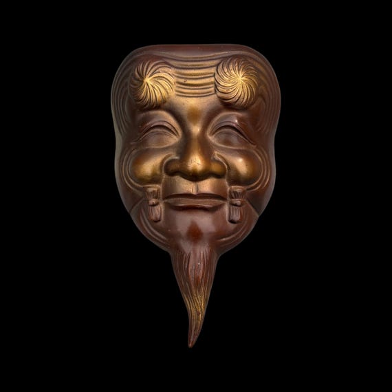 ヴィンテージ 日本製 鉄工芸 能面「翁」 老人面 8.5インチ | 壁掛け