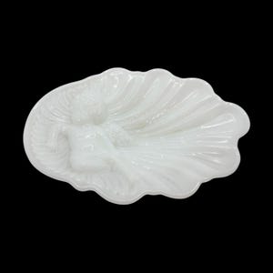 Vintage 1970s Avon Milk Glass Cherub Angel in Shell Soap Dish or Trinket Dish 6.5”