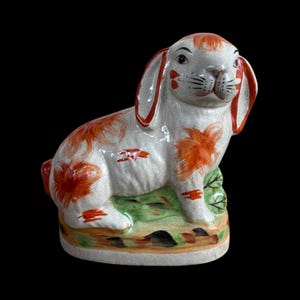 Vintage Staffordshire Style Bunny Rabbit Hare Hand Painted Ceramic Pottery Porcelain Figurine 8.5”