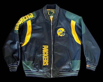 Vintage 1990s G-III Carl Banks Green Bay Packers NFL Leather Bomber Jacket Men’s Size XL (As Is)