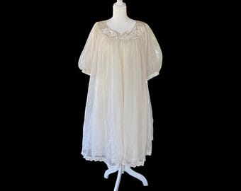 Vintage 1950s Shadowline Nightgown & Robe Peignoir Set Cream Babydoll Double Chiffon Satin Lace Mid Century One Size S-XL (As Is)
