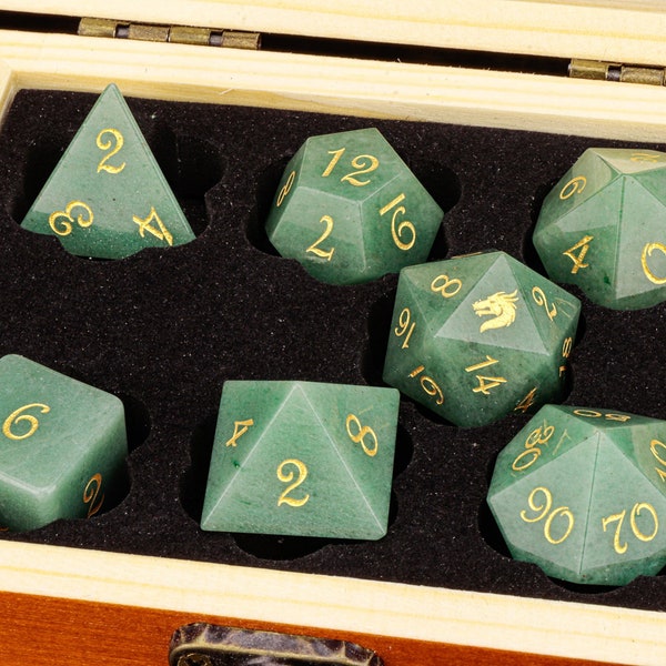 Handmade Gemstone DND Dice - Green Aventurine Gemstone Dice - Dragon D20 Dice - Dungeons and Dragons - Polyhedral Dice Set - D20 dice