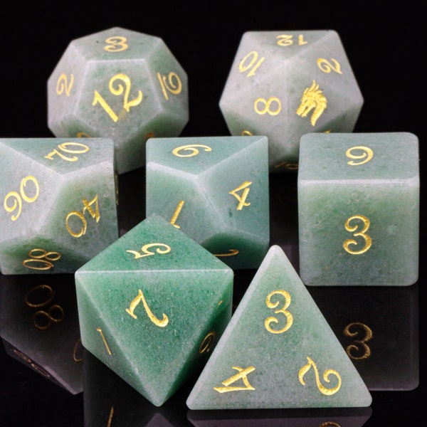 Jade Edelstein DnD Würfel - Edelstein Würfel Set - Dungeons and Dragons - Grüner Fluorit Edelstein DnD Würfel - D20 Drachenwürfel - Polyeder DnD Würfel