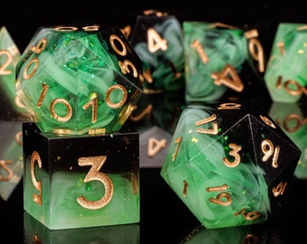 Green Resin D&D Dice Set , Sharp Edge Dice for Role Playing Game Dice, Dungeons and Dragons, RPG Dice, D20 Dice, Dice Set DnD, Resin Dice