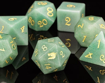 Gemstone DND Dice - Green Aventurine Gemstone Dice - Gemstone Dragon D20 Dice - Dungeons and Dragons - Polyhedral Dice - Rrole playing dice