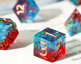 Resin dnd Dice Set / RPG Polyhedral Dice Set / red blue resin dice Set / dice set / d and d dice / Sharp Edge D&D dice D4 D6 D8 D10 D12 D20