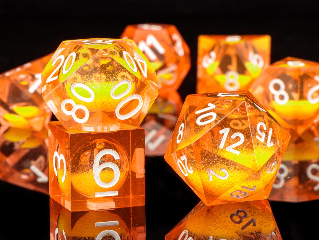 Orange Liquid Core Dice D&D Dice Handmade Dice Set Role Playing Games