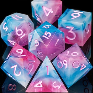 Fantasy Pink & Blue Dice - Handmade resin dnd dice - Resin dnd dice - Polyhedral dice for RPG dice - Sharp edge dice set- Dnd Dice D6 D20