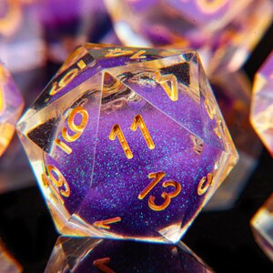 Purple Liquid Core DND Dice | D&D Dice Set for role playing games | Handmade Liquid Core Dice | Sharp Edge Resin Polyhedral Dice | D20 dice