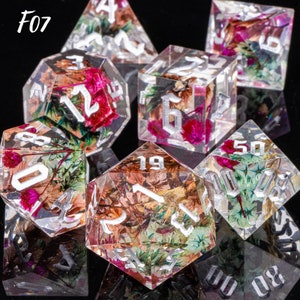 Resin DnD DICE, Handmade Resin Dice with Flowers, Sharp Edge Resin Dice, Dungeons and Dragons, Dice for Role Playing Games, Polyhedral Dice F07