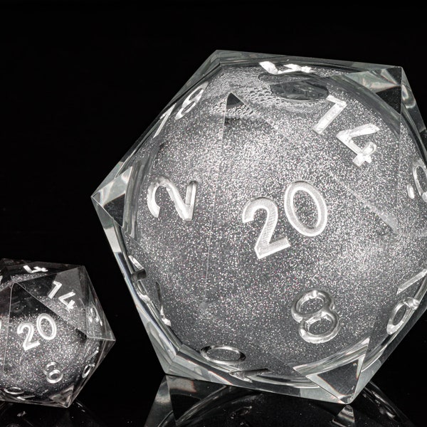 Liquid Core Giant D20 DND Dice | Giant D20 Lquid Dice for Role Playing Games | Dungeons and dragons | 55mm Giant Chonk D20 | 22mm mini D20