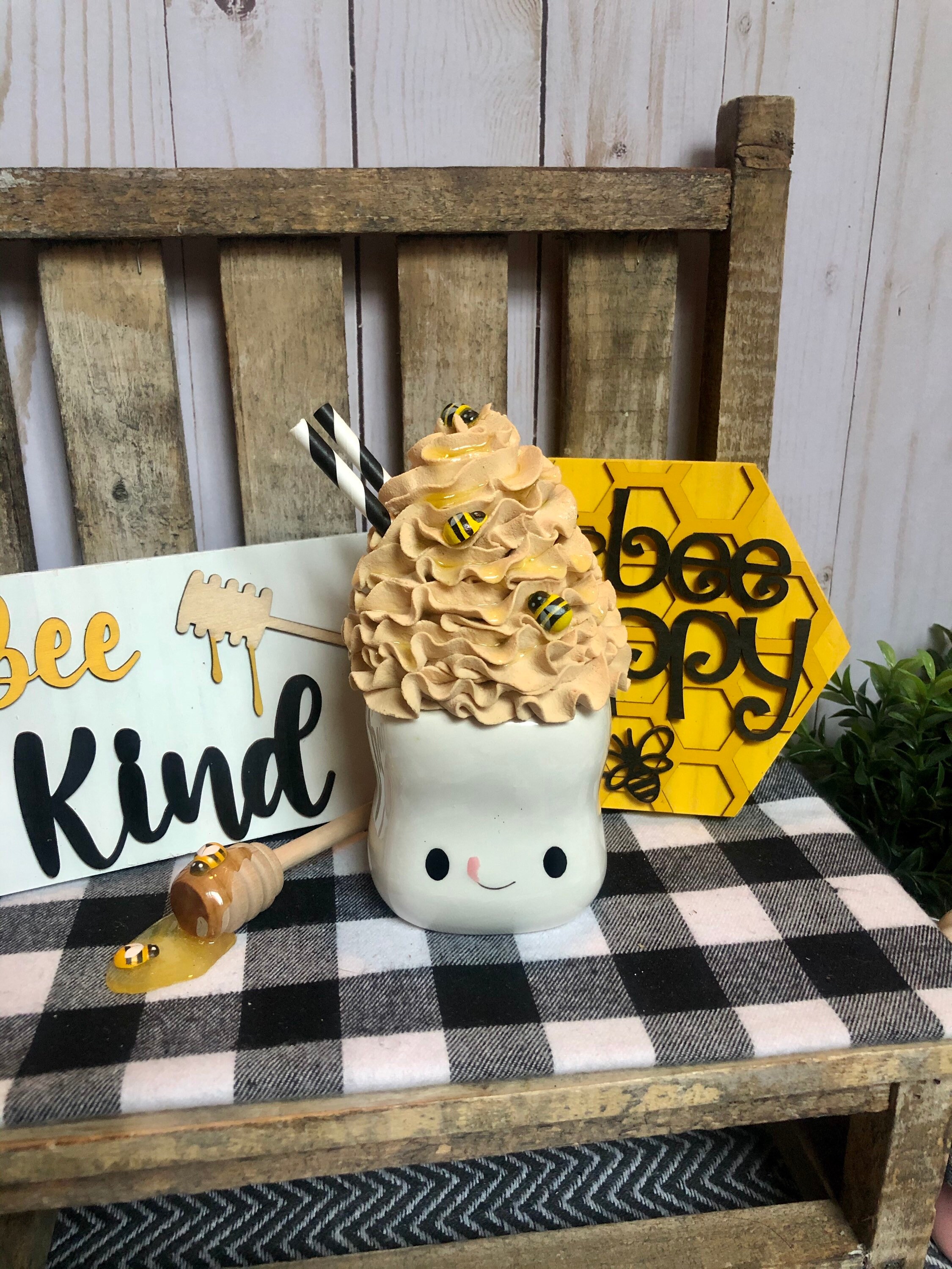 Honey Bee Faux Whip Cream Mug Topper for Marshmallow Mug