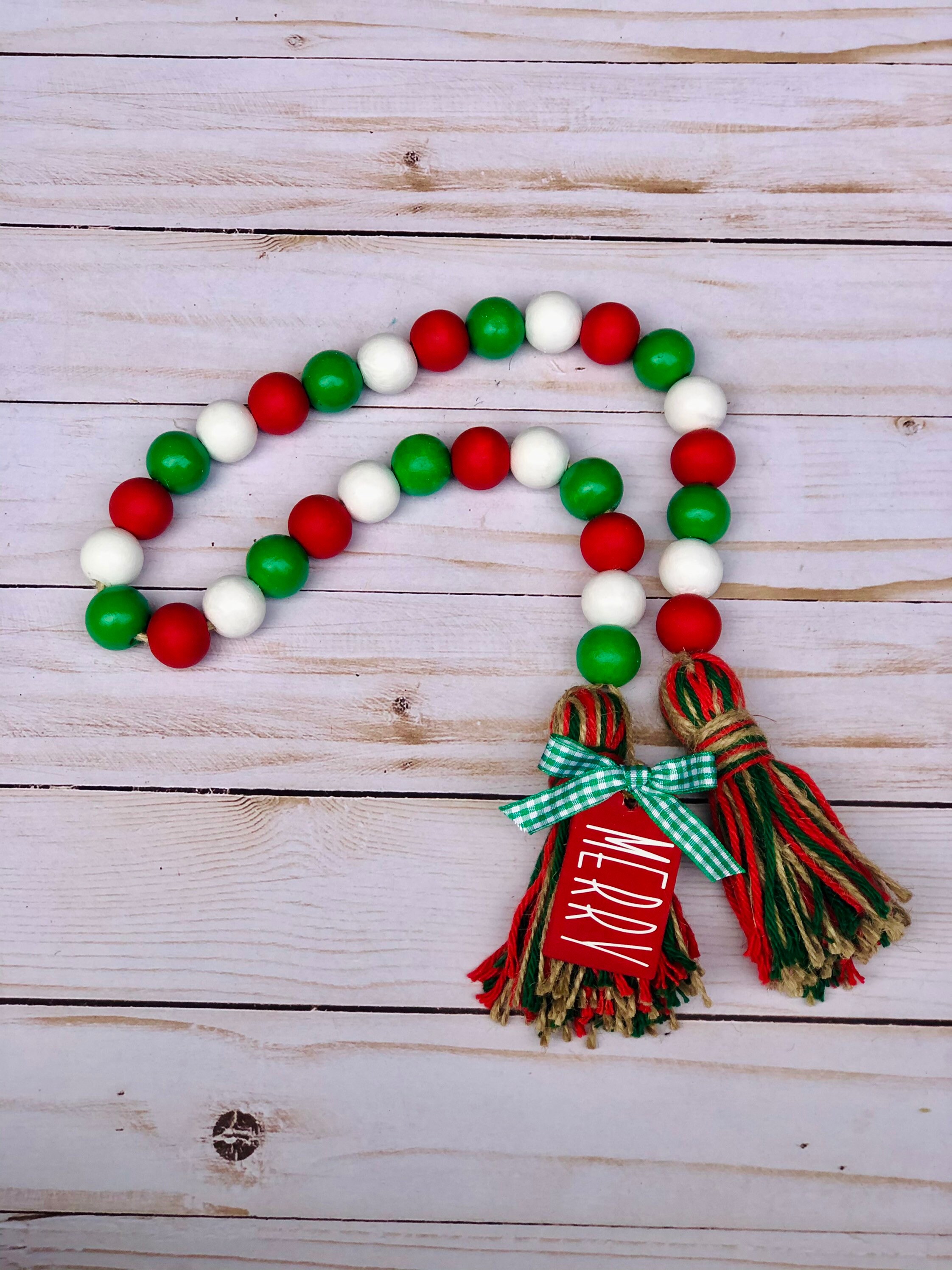 Merry Christmas Wood Bead Garland Etsy
